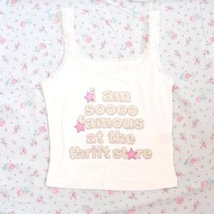 i am so famous at the thrift store cami lace trim baby tee y2k